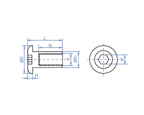 Гайка Эриксона с плоской головкой и внутренним шестигранником оцинкованная сталь, M6 (9x14x12 мм) SW4