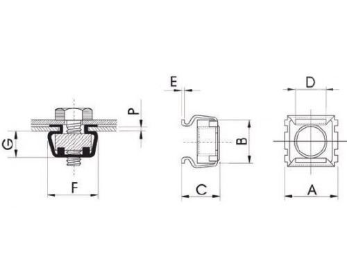 Гайка закладная кузовная (клетевая) для установки в квадратное отверстие оцинкованная сталь класс прочности 6.0, M6 (2.6-3.5) / 8.3x8.3 мм