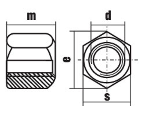 Гайка шестигранная высокая DIN 6330 форма В с одним сферическим торцом оцинкованная сталь класс прочности 10.0, M6
