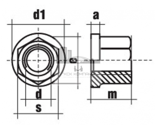Гайка шестигранная высокая DIN 6331 с фланцем оцинкованная сталь класс прочности 10.0, M16