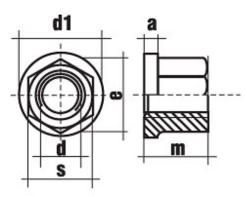 Гайка шестигранная высокая DIN 6331 с фланцем оцинкованная сталь класс прочности 10.0, M16