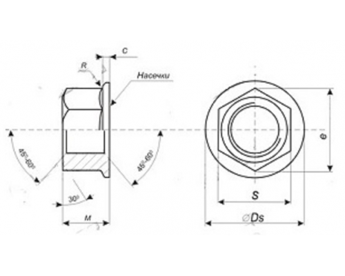 Гайка шестигранная DIN 6923 с фланцем со стандартным шагом резьбы оцинкованная сталь класс прочности 8.0, M18