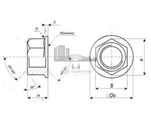 Гайка шестигранная DIN 6923 с фланцем со стандартным шагом резьбы оцинкованная сталь класс прочности 8.0, M20