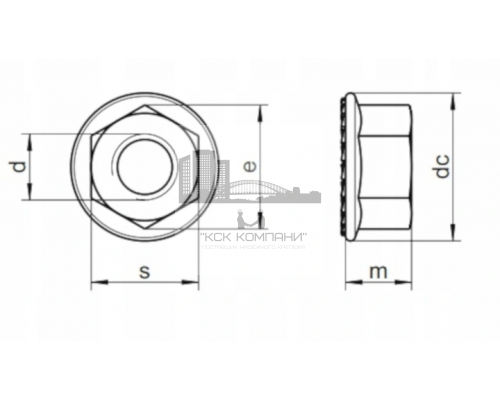 Гайка шестигранная DIN 6923 с фланцем со стандартным шагом резьбы оцинкованная сталь класс прочности 8.0, M5