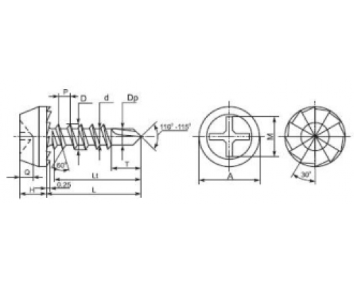 Саморез КЛОП по металлу со сверлом и полной резьбой полуцилиндрическая головка с насечками шлиц Phillips (оцинкованная сталь), 3.5x9.5 мм