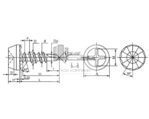 Саморез КЛОП по металлу со сверлом и полной резьбой полуцилиндрическая головка с насечками шлиц Phillips (оцинкованная сталь), 3.9x9.5 мм