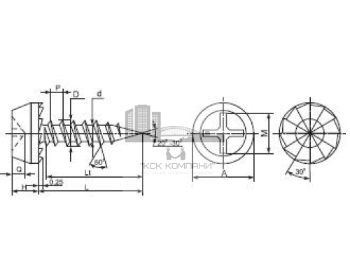 Саморез КЛОП по металлу с острым наконечником и полной резьбой полуцилиндрическая головка с насечками шлиц Phillips (оцинкованная сталь), 3.9x9.5
