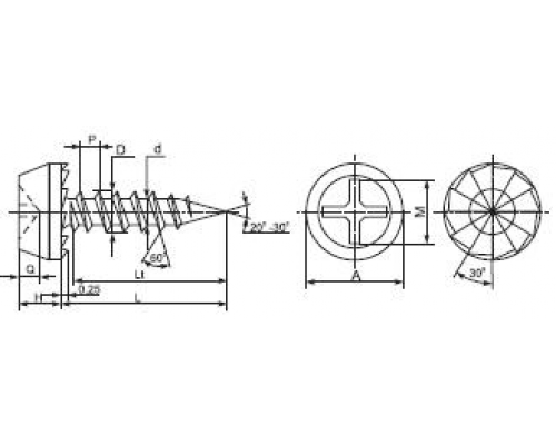Саморез КЛОП по металлу с острым наконечником и полной резьбой полуцилиндрическая головка с насечками шлиц Phillips (оцинкованная сталь), 3.9x11
