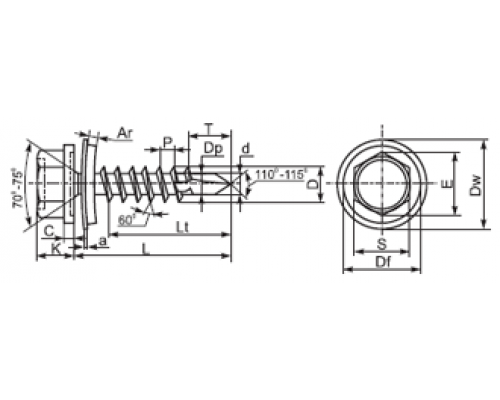 Саморез кровельный по металлу оцинкованный со стандартным сверлом S3 и шайбой с EPDM прокладкой, 4.8x19 мм