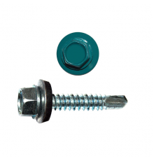 Саморез кровельный по дереву RAL 5021 со сверлом S2 и шайбой EPDM, 4.8x19 мм