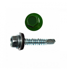 Саморез кровельный по металлу RAL 6002 со сверлом S3 и шайбой EPDM, 4.8x16 мм