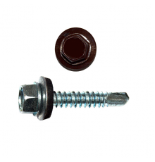 Саморез кровельный по дереву RAL 8017 со сверлом S2 и шайбой EPDM, 4.8x19 мм