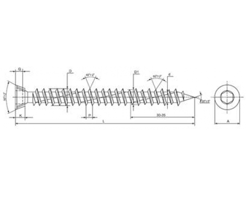 Саморез шуруп НАГЕЛЬ по бетону с потайной головкой и насечками шлиц TORX оцинкованная сталь (желтое пассивирование), 7.5x152 мм