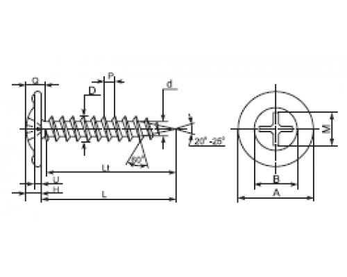 Саморез ПШ по металлу с острым наконечником и полной резьбой с полусферической головкой и прессшайбой шлиц Phillips (оцинкованная сталь), 4.2x14 м