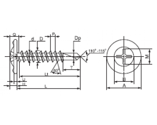 Саморез ПШ по металлу со сверлом и полной резьбой с полусферической головкой и прессшайбой шлиц Phillips (оцинкованная сталь), 4.2x38 мм