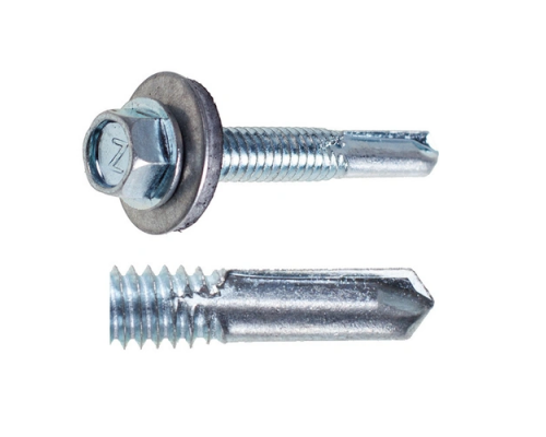 Саморез кровельный по металлу оцинкованный с увеличенным сверлом S5 и шайбой с EPDM прокладкой, 6.3x32 мм