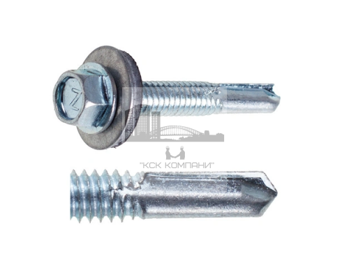 Саморез кровельный по металлу оцинкованный с увеличенным сверлом S5 и шайбой с EPDM прокладкой, 5.5x64 мм