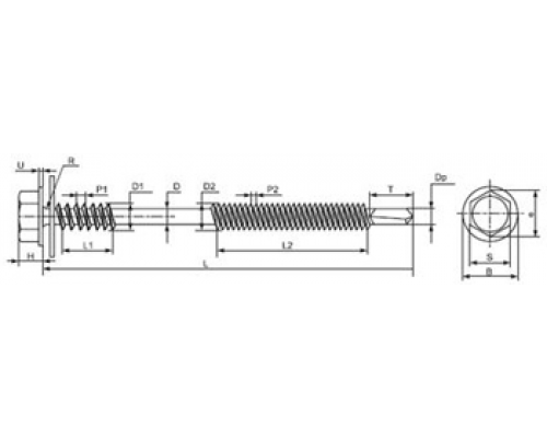 Саморез со сверлом СЭНДВИЧ-МЕТАЛЛ с шестигранной головкой и шайбой с EPDM прокладкой (оцинкованная сталь), 6.3/5.5x170 мм