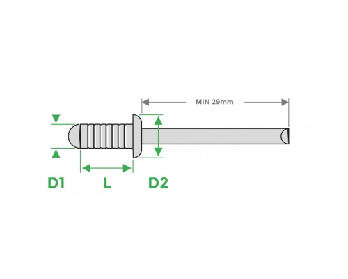 Заклепка вытяжная рифленая SARIV алюминий mg5 - оцинкованная сталь, 4x20 мм