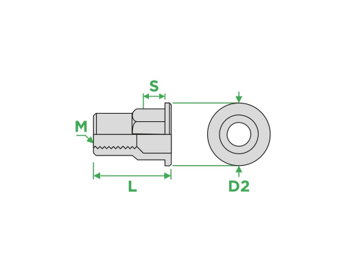Заклепка гаечная вытяжная полушестигранную SARIV оцинкованная сталь (стандартный бортик), M6x16 мм