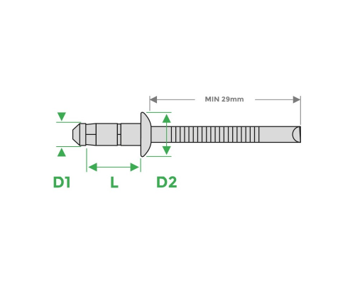 Заклепка вытяжная структурная SARIV SARILOCK PLUS оцинкованная сталь - оцинкованная сталь (стандартный бортик), 6.4x14 мм
