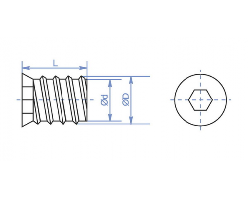 Втулка резьбовая 312 A0 с потайным фланцем и внутренним шестигранником оцинкованная сталь класс прочности 4.0, M10x25 мм / SW10