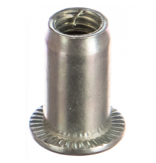 Заклепка гаечная без насечек цилиндрическая с внутренней резьбой и цилиндрическим бортиком из оцинкованной стали, M5x0.8x13 мм (0.5-3 мм)