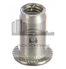 Заклепка гаечная без насечек цилиндрическая с внутренней резьбой и цилиндрическим бортиком из оцинкованной стали, M6x1x16 мм (0.5-4 мм)