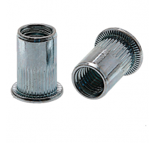 Заклепка гаечная с насечками цилиндрическая с внутренней резьбой и цилиндрическим бортиком из оцинкованной стали, M4x1x9.5 мм (0.5-3 мм)