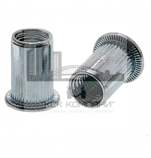 Заклепка гаечная с насечками цилиндрическая с внутренней резьбой и цилиндрическим бортиком из оцинкованной стали, M8x1.25x18 мм (0.8-4 мм)