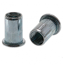 Заклепка гаечная с насечками цилиндрическая с внутренней резьбой и цилиндрическим бортиком из оцинкованной стали, M8x1.5x16 мм (0.5-3 мм)