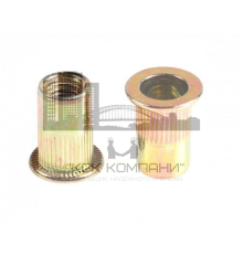 Заклепка гаечная с насечками цилиндрическая с внутренней резьбой и цилиндрическим бортиком (желтое пассивирование), M8x1.25x16 мм (0.8-4 мм)