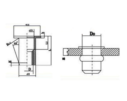 Заклепка гаечная без насечек цилиндрическая с внутренней резьбой и цилиндрическим бортиком из оцинкованной стали, M5x0.8x13 мм (0.5-3 мм)