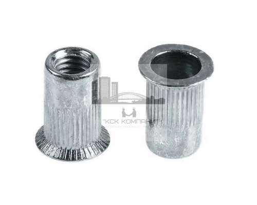 Заклепка гаечная с насечками цилиндрическая с внутренней резьбой и потайным бортиком, M8x1.25x18 мм (0.8-4 мм)