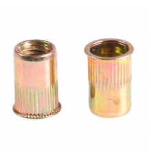 Заклепка гаечная с насечками цилиндрическая с внутренней резьбой и потайным бортиком (желтое пассивирование), M3x0.5x9 мм (0.5-1.5 мм)