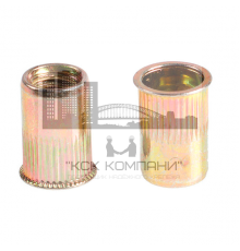 Заклепка гаечная с насечками цилиндрическая с внутренней резьбой и уменьшенным бортиком (желтое пассивирование), M4x0.7x10.5 мм (0.5-2.5 мм)