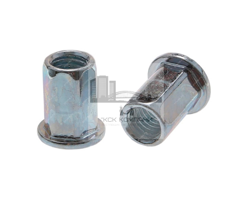 Заклепка гаечная шестигранная с цилиндрическим бортиком из оцинкованной стали, M6x1.5x13 мм (0.5-3 мм)