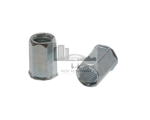 Заклепка гаечная шестигранная с уменьшенным бортиком из оцинкованной стали, M5x1x14 мм (0.5-3 мм)