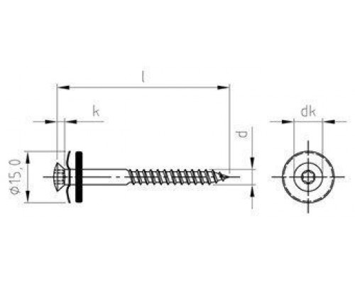 Art. 9187 A2 4,5X25 TX20 Шуруп по дереву с полупотайной головой с незакрепленной EPDM-шайбой (15 мм), шлиц TX