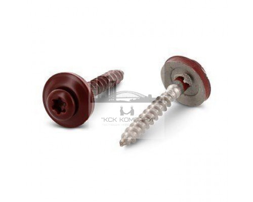 Art. 9087 A2 4,5X60 TX20 - RAL 3009 Шуруп c полупотайной головой и двухсоставной шайбой, звездообразный шлиц TX (TORX), с фиксированной EPDM прокладкой, нержавею