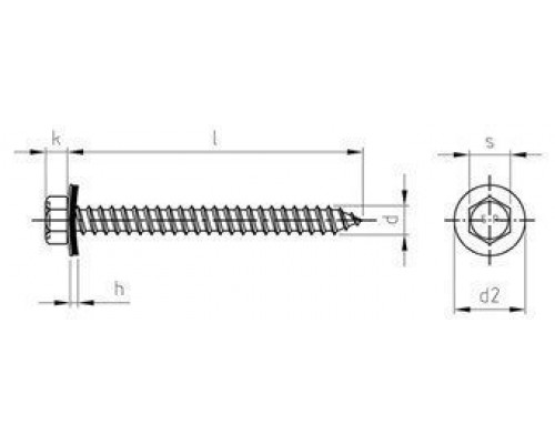 Art. 9057 A2 A 6,5X300 Саморез фасадный с острым концом, шестигранной головкой и EPDM-шайбой 16 мм