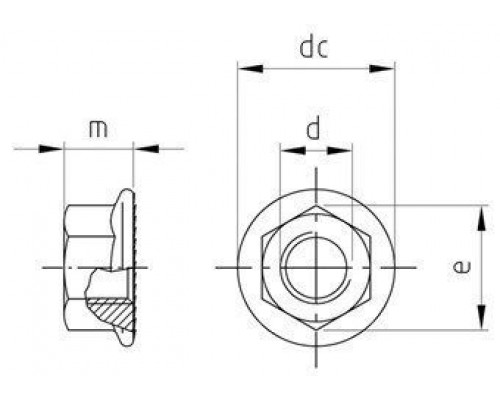 DIN 6923 М8 SW13 A2 Гайка нержавеющая, шестигранная с зубцами фланцевая