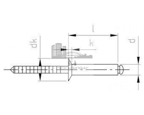 Заклепка ISO 15984 A2/A2 3X8 нержавеющая открытый конец, с потайным бортиком, рифленая оправка