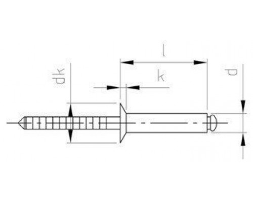 Заклепка ISO 15984 A2/A2 5X25 нержавеющая открытый конец, с потайным бортиком, рифленая оправка