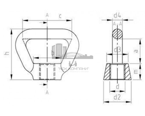 DIN 80704 A4 M 12 Рым-гайка швартовая нержавеющая с трапециевидной петлей