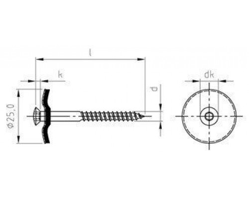 Art. 9089 A2 4,5X50 TX20 Шуруп по дереву с полупотайной головой с закрепленной EPDM-шайбой (25 мм), шлиц TX