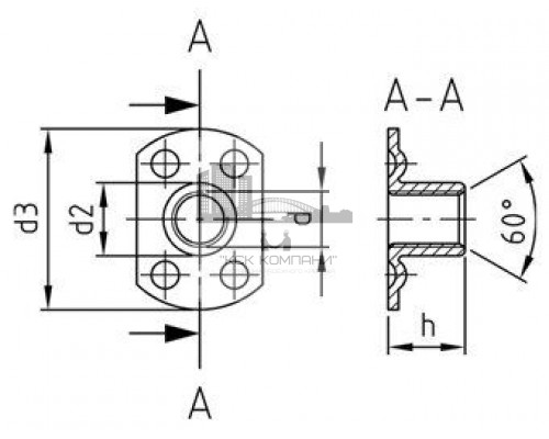 Art. 9060 A2 M 6 d 22 / h 8,5 Гайка нержавеющая с плоским фланцем форма B, приварная с 4 точками сварки