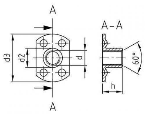 Art. 9060 A2 M 8 d 26 / h 11 Гайка нержавеющая с плоским фланцем форма B, приварная с 4 точками сварки