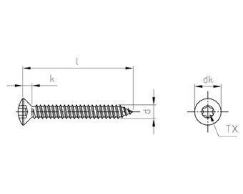 ISO 14587 A2 C 4,2X80 TX20 Винт самонарезающий с полупотайной головкой и звездообразным шлицем TX (TORX), форма С - острый конец нержавеющий
