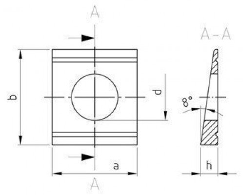 DIN 434 A2 9 Шайбы квадратные косые уклон 8% для U-образных профилей